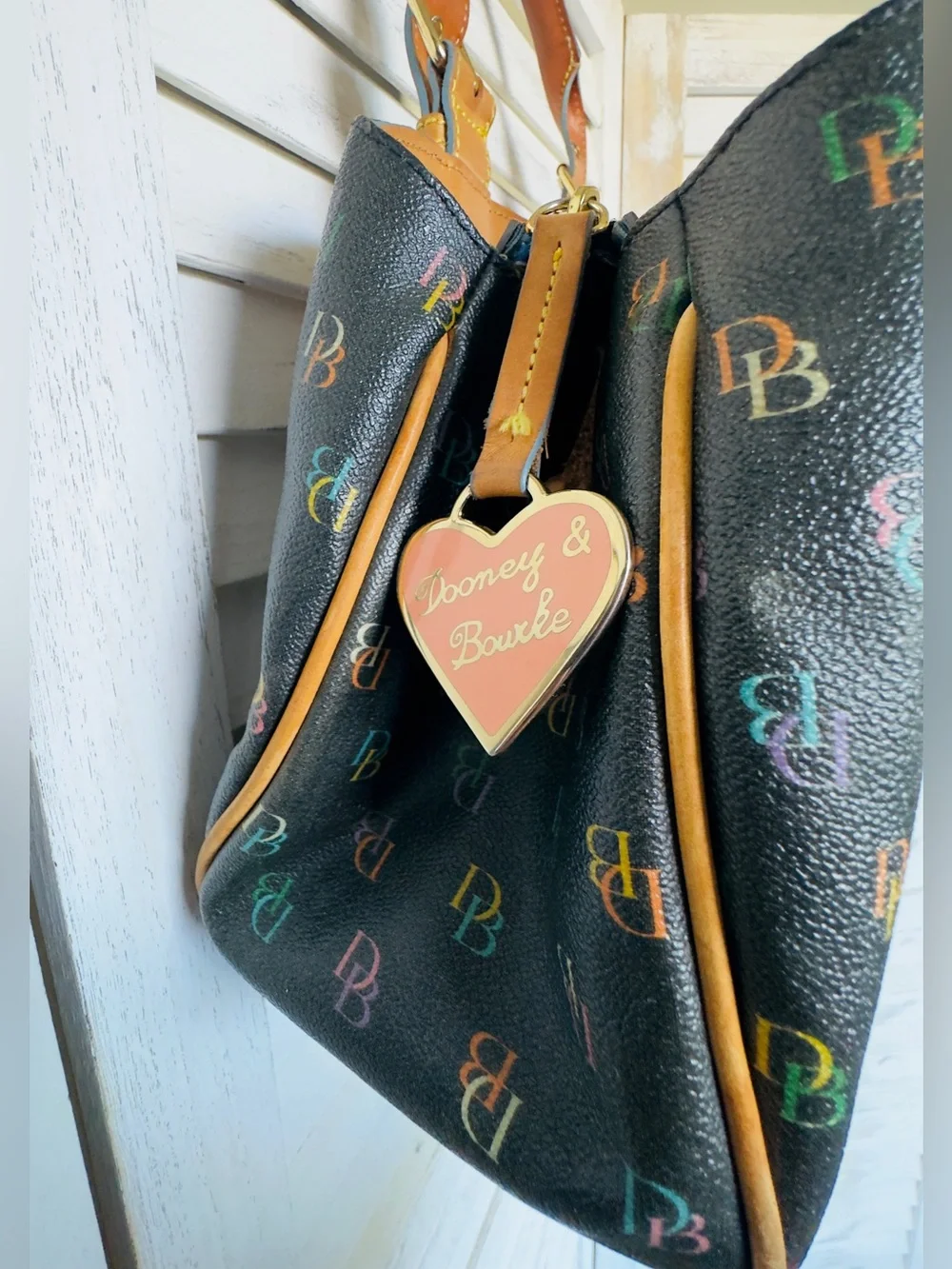 Dooney & Bourke Black Satchel RAINBOW ZIPPER EUC